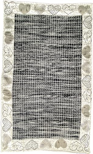 HOME ZEN HOUSEHOLD LINEN Alfombra Pequeña Lavable 100% algodón art. LOVE shabby chic bordada con estampado de corazones (50 x 110 cm, gris)