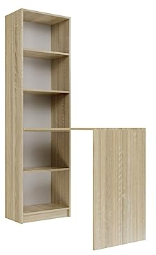 VBChome Schreibtisch mit Regal 125 x 46 x 79 cm Eiche Sonoma Regal mit 5 Fächern Computer-Schreibtisch Bürotisch Arbeitstisch Laptoptisch Computertisch Eiche Sonoma
