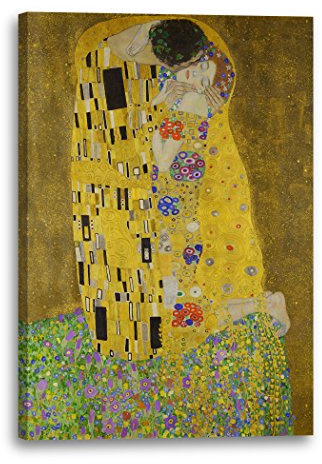 Printed Paintings Leinwandbild (30x40cm) Gustav Klimt: Der Kuss (1907-1908), Leinwand auf Keilrahmen gespannt und fertig zum Aufhängen, hochwertiger Kunstdruck aus deutscher Produktion