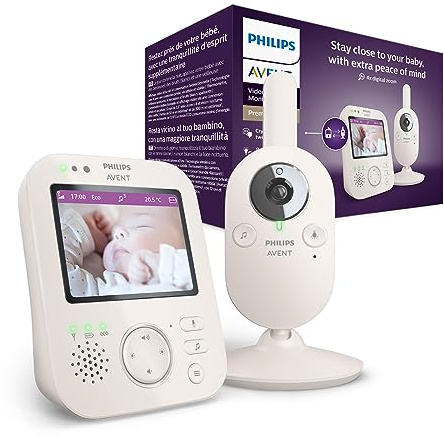Kindermädchen Video Philips Avent Premium mit Bild und Ton, weiß, 3,5 Display, 4X Vergrößerung, Nachtsichtmodus, 2-Wege-Sound, Schlaflieder, Raumtemperatur (Modell SCD891/26)