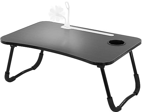 ML-Design Tavolino da Letto Nero 60x40 cm Tavolo Pieghevole per Laptop da Divano Scrivania Portatile per Notebook con 4 Porte di Ricarica USB Piccola Lampada Piccolo Ventilatore Supporto per Tablet