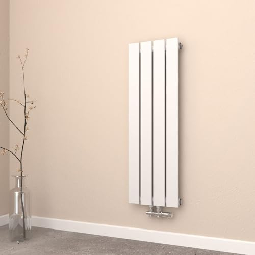 EMKE Radiatore piccolo 900 x 300 mm, verticale per bagno, con attacco centrale, design a pannello, monostrato, bianco, 403 Watt