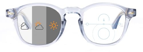 OKH Photochrome Progressive Multifokus Lesebrille UV400 Outdoor Sonnenleser Blau Licht Blockierung für Damen Herren Bifokale Rechteck Brillen Leser(Transparentes Grau, +2,0)