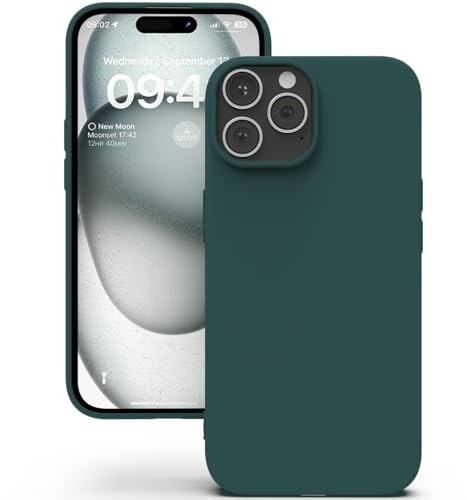 YATWIN Silicone Case for iPhone 15 Pro Max, Soft-Touch, Shockproof, DustProof, Antiskid Full Body Armour Phone Cover for Apple iPhone 15 Pro Max - Dark Green