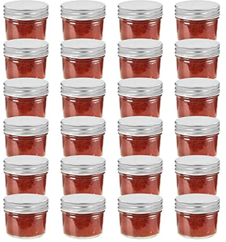 Camerina Tarros de mermelada de vidrio tapa plateada 24 uds 110 ml Tarros Yogurtera Tarros Cristal Hermeticos