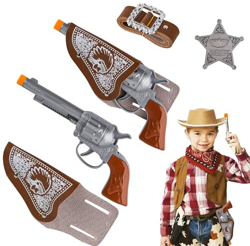 Ezydka Cowboypistol, barn, 6 delar, cowboyleksak, cowboypistol, leksak med fodral och bälte för barn, för temafest, cosplay, halloween, karneval, halloween