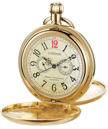 Alwesam Copper Pocket Watch Steampunk Mechanical London Hand Wind Mens Watches with Chains & Boxs