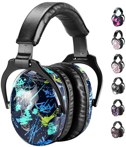 ZOHAN 030 Gehörschutz Kinder, Lärmschutz Kopfhörer Kinder mit Autismus, Passiver Kapselgehörschutz für Grundschüler, Verstellbare Ohrenschützer für Konzert, NRR 22dB, SNR 25dB Hörschutz - Graffiti