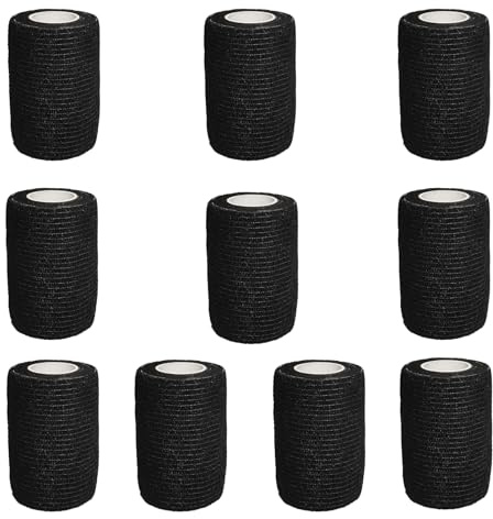 10 Rollen Selbstklebender Verband Elastische Tape Wasserfest Binde Haftbandage Pflasterverband Fixierbinde für Knie Beine Hand Wrist und Sprunggelenk 7.5cm x 4.5m (Schwarz)
