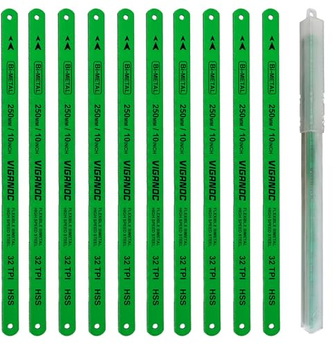 Viganoc 10 (250mm) Hacksaw Replacement Blades, Bi-Metal High Speed Steel Hack Saw Blades - 32TPI HSS Saw Blades, 10 Pack