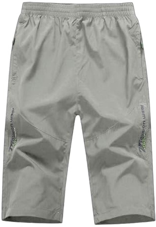 MakingDa Pantalones cortos de 3/4 de longitud para hombre, casuales, holgados, por debajo de la rodilla, cargo de tres cuartos, pantalones cortos largos con bolsillo con cremallera, L