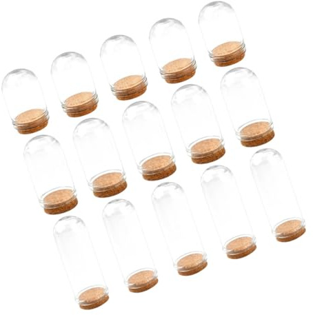 VOSAREA 15pièces Mini Cloche Verre avec Plateau Bois pour Présentation De Fleurs Séchées Vitrine Élégante pour Décoration Intérieure Et Micro Paysages
