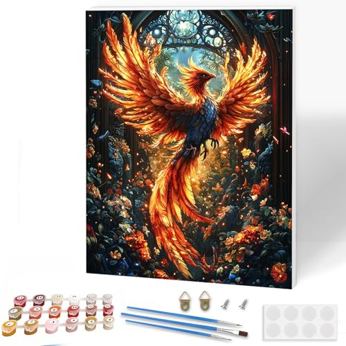 KEYIFA Phoenix Malen Nach Zahlen Erwachsene mit Rahmen, Malen Nach Zahlen Kits mit Pinseln und Acrylfarben, DIY Ölgemälde Set Malen Basteln Leinwand Bild Erwachsene, Home Deko 30x40cm