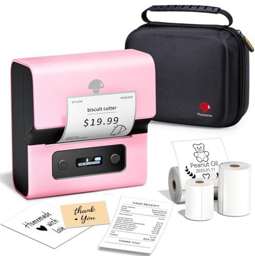 Phomemo M221 Etichettatrice Termiche Bluetooth, Set di Etichettatrice Portatile per piccole imprese, casa, scuola, Stampante Etichette Adesive con 3 rotoli di etichette e 1 borsa portatile, Rosa