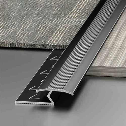 Cubrecantos Tira de Transición de Alfombra de Aluminio con Moldura en Z, Tiras de Cubierta de Costura de Alfombra a Baldosa, Barra Decorativa de Piso de Madera Dura para Puertas y Baldosas(Black,110cm