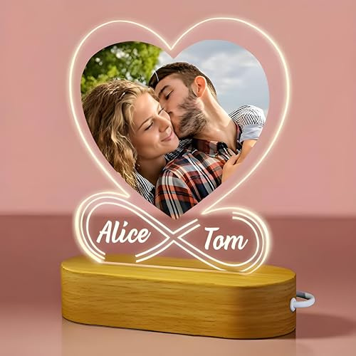 PB TECH Personalised Acrylic Plaque Night Light Gift for Him Her on Valentine's Day, Custom Photo Frame Birthday Gifts for Boyfriend Girlfriend, Anniversary Memorial Gift for Wife Sister Best Friend