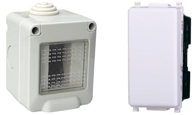 Kit Scatola Elettrica IP55, Completa Di Frutti Compatibile Con Vimar Plana, 1 Modulo Interruttore Unipolare, Contenitore Con Coperchio, Da Muro Parete Esterno e Interno