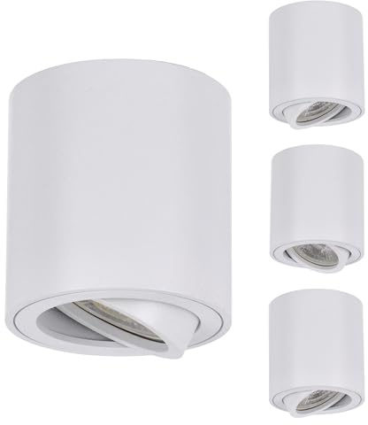 LED Deckenspot Aufbaustrahler, weiße Farbe, Aufbauspot schwenkbar Deckenstrahler 230V, Deckenleuchte mit GU10 Fassung Deckenlampe Aufputz Spots aus Aluminium, Aufbauleuchte Rund 4 Stück (4)