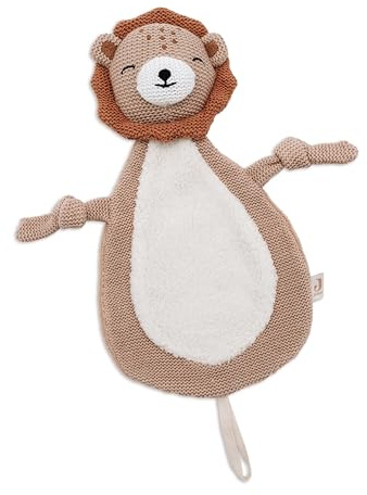wunderwunsch JOLLEIN Schmusetuch optional personalisiert - Schnullertuch Baby Motiv Bär, Giraffe, Löwe oder Fuchs als Kuscheltuch für Babys (Löwe, ohne Name)