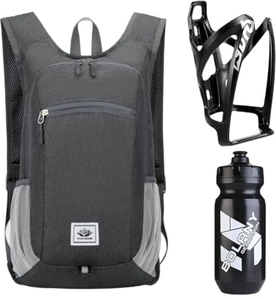 ZGCXRTO Mochila Para Bicicleta 15 L Impermeable Mochila Deportiva Ultraligera & 610ml Botellero Portavasos Botella Bicicleta Ciclismo Deporte Escalada Correr Accesorio Para Carretera Negro