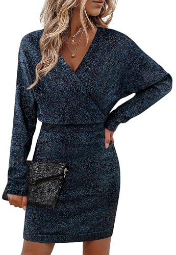 Bebonnie Off The Shoulder Sweater Dresses for Women: Ladies Long Sleeve Sexy Sweater Dresses Sparkly Sequin Cocktail Christmas Holiday Concert Dinner Party Bodycon Mini Dress Petite Colorful Black S
