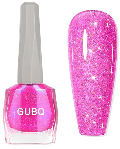 Pink Glitter Nail Polish - Bright Pink Nail Varnish Quick Dry - Long Lasting Hot Pink Nail Varnish - Diamond Shiny Sparkly Nail Polish,Oil Based Formula,No Need Baking(12ML)