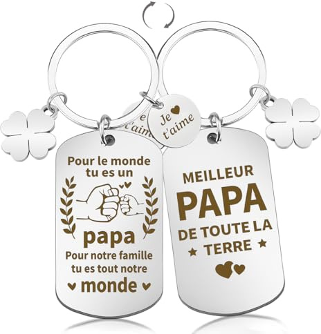 Cadeau Fete Des Peres Papa Porte Clés avec Pochette en Velours, Cadeaux Anniversaire pour Meilleur Papa, Porte Clef Homme