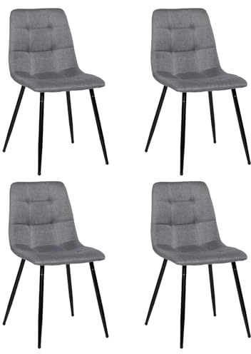 EGGREE Esszimmerstühle 4er Set Leinen mit Bambus-Textur, Esszimmerstuhl Essstühle Gepolsterte Moderner Design Küchenstühle, Stühle für Esszimmer Wohnzimmer, Metallbeinen Tragkraft 150 kg, Dunkelgrau