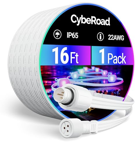 16FT Extension Cable for eufy Permanent Outdoor Lights E22 & S4 | Outdoor Lights Extension Cord for eufy T8L02 & T8L04, IP65 Waterproof, Ideal for Holiday Decorations, White