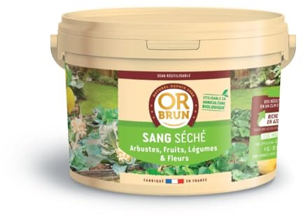OR BRUN Engrais Sang Séché - Engrais Naturel - Riche En Azote - Seau 4Kg | Améliore La Croissance - Fabriqué En France - Utilisable En Agriculture Biologique - OBRESGSS4