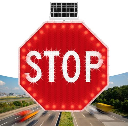 24'' & 31'' Solar Powered Led Flashing Stop Sign With U-Clamp-Led Stop Sign, Heavy Duty Rust-Proof Aluminum Octagon, For Schools, Construction Sites & Parking Lots 31x31in