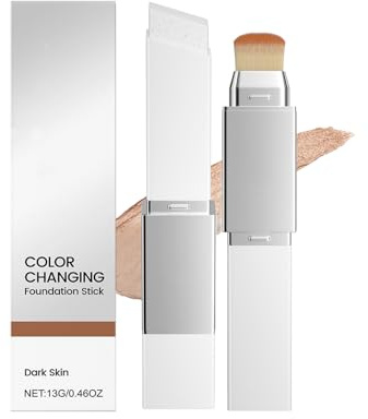 Color Changing Foundation Stick, Farbwechsel Grundierung mit Bürste, Grundierung mit Mittlerer bis Voller Deckkraft, Lang Anhaltender, Natürliche Concealer Foundation Primer Makeup (Dark)