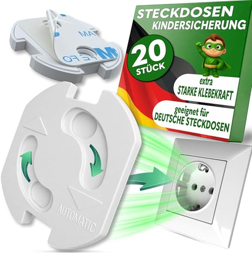 Steckdosen Kindersicherung zum Kleben I 20 Stk. Set I Kindersicherung Steckdose Baby & Kinder I Steckdosenschutz automatisch für deutsche Steckdosen