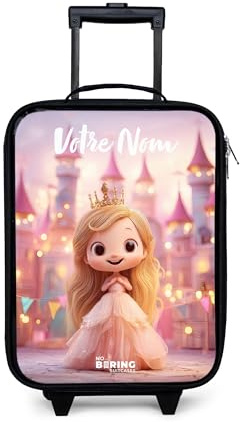 NoBoringSuitcases© Kinderkoffer Klein Personalisiert mit Name Reisekoffer | 48x31x19 cm - Kleiner Kinder Koffer mit LED Rollen Kindertrolley Prinzessin - Rosa - Schloss