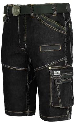 ART.MAS COLEMANN Pantaloncini da lavoro da uomo in jeans – Pantaloni corti da lavoro fino al ginocchio, 12 tasche, in tessuto elasticizzato 265 g/m², robusti pantaloncini da lavoro per lavoro e tempo