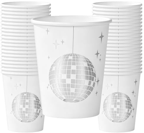 Nereds 40 Pcs Disco Party Cup Tableware Metallic Party Tableware Silver Paper Cups Discotheque Dinnerware Set Foil Silver Paper Plates Cups Shiny Paper Dinnerware