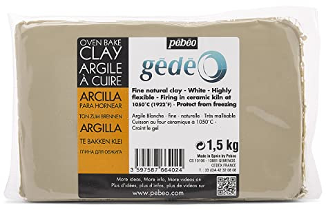 Pébéo Gédéo White Firing Clay 1.5 kg – Natural Fine Pottery – Modelling, Sculpting & Pottery – Kiln Firing 980–1050°C
