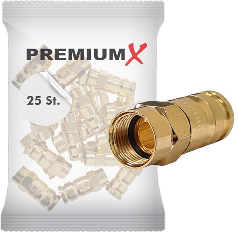 PremiumX XCon G6 - Conector de compresión F (25 unidades, 7 hasta 7,5 mm, para cable coaxial SAT, 120 dB, 130 dB, 135 dB)