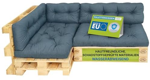 Pillows24 Palettenkissen 6-teiliges Set, Wasserabweisend & UV-fest | Palettenkissen Outdoor & Indoor für Europaletten 120x80, Palettenuflage für Palettensofa, für Garten, Made in EU, Türkis