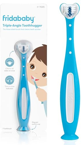 Frida Baby Triple-Angle Toothhugger Training Toddler Toothbrush | Toddler Toothbrush 2 Years and Up, Cleans All Sides at Once | Blue