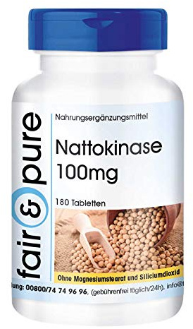 Fair & Pure Nattokinase 100mg Tagesdosis, 180 Tabletten, schluckfreundlich, hochdosiert, Nahrungsergänzungsmittel vegan ohne Magnesiumstearat, in Deutschland hergestellt