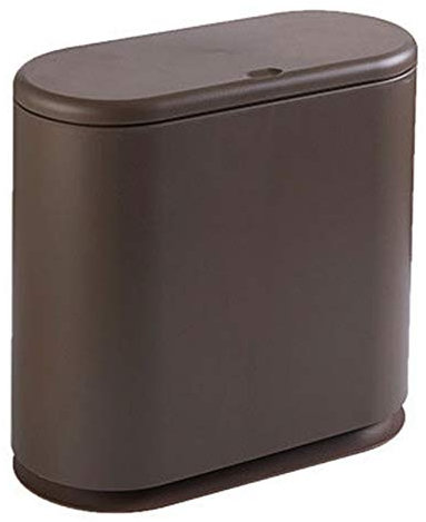 ZNKZJ Bathroom Bins With Lids,Slim Soft Close Rubbish Waste Bin,Eco Friendly Plastic Press Lid Waste Paper Dustbin Bin,Idea for Kitchen Office,Nordic Style,Brown