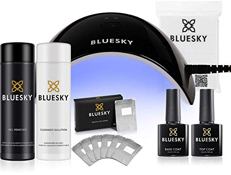 Bluesky Gel Nail Polish Starter Kit with Professional 24W Uv Led Lamp, Top& Base Coat Set 10Ml, Cleanser And Acetone Remover 100Ml, Lint Free Wipes X 100, Foil Wraps X 50