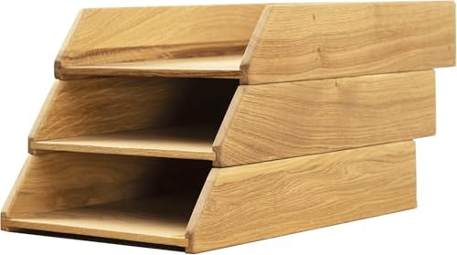 Royal-Office Schreibtisch Ablagefächer Stapelbar Holz 3er Set | Ablage Schreibtisch Organizer Holz Eiche | Dokumentenablage Papierablage Briefablage A4 | Bürobedarf Schreibtisch Zubehör | 35x24,5 cm