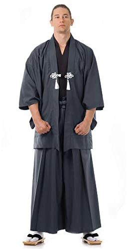 PRINCESS OF ASIA Japan Samurai Set Kimono Kostüm Hakama Hosenrock + Kendo Gi+ Haori M L XL (Einheitsgröße, Grau & Schwarz)