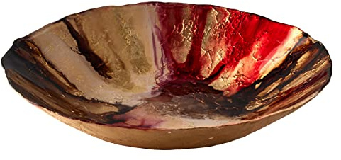 Anton Studio Designs - Dekorative Schüssel - große Tischdekorationschale - Durchmesser: 40 cm - Dekorative Glasschale für Wohnkultur - Abstrakt rot