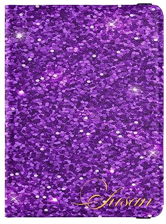 Personalisierte, glänzende Reisepasshülle, Brieftasche, Kombi, individueller Name, PU-Leder, Reisepass, Impfkarten-Schutz für Damen und Herren, Reisegeschenk, Violette Glitzer-Textur, Einheitsgröße