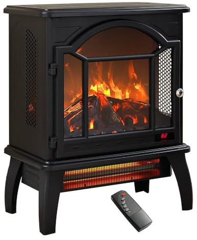 KOFOHON Freestanding Electric Fireplace Heater,Portable Infrared Fireplace Stove with 4 Types of 3D Realistic Flame Effects,Adjustable Temperature Compact Indoor Space Heater,Timer&Remote,22-1500W