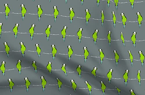 Spoonflower Fabric - Gray Parakeet Budgie Bird Pond Tropical Printed on Polartec(R) Fleece Fabric Fat Quarter - Sewing Blankets Loungewear and No-Sew Projects