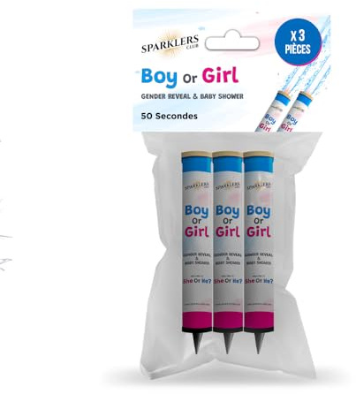 SPARKLERS CLUB Lot de 3 Fontaines Lumineuses Bleu durée 1 Minute pour Baby Shower, Bougie Lumineuse d'ambiance pour Baby Shower décoration de gateaux pour Gender Reveal durée 1 Minute - Catégorie F1